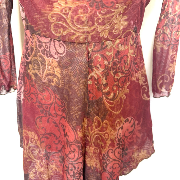 Y2K Womens Floral Asymmetrical Sheer Babydoll Top Size S Forest Fairy Whimsigoth - Picture 3 of 11